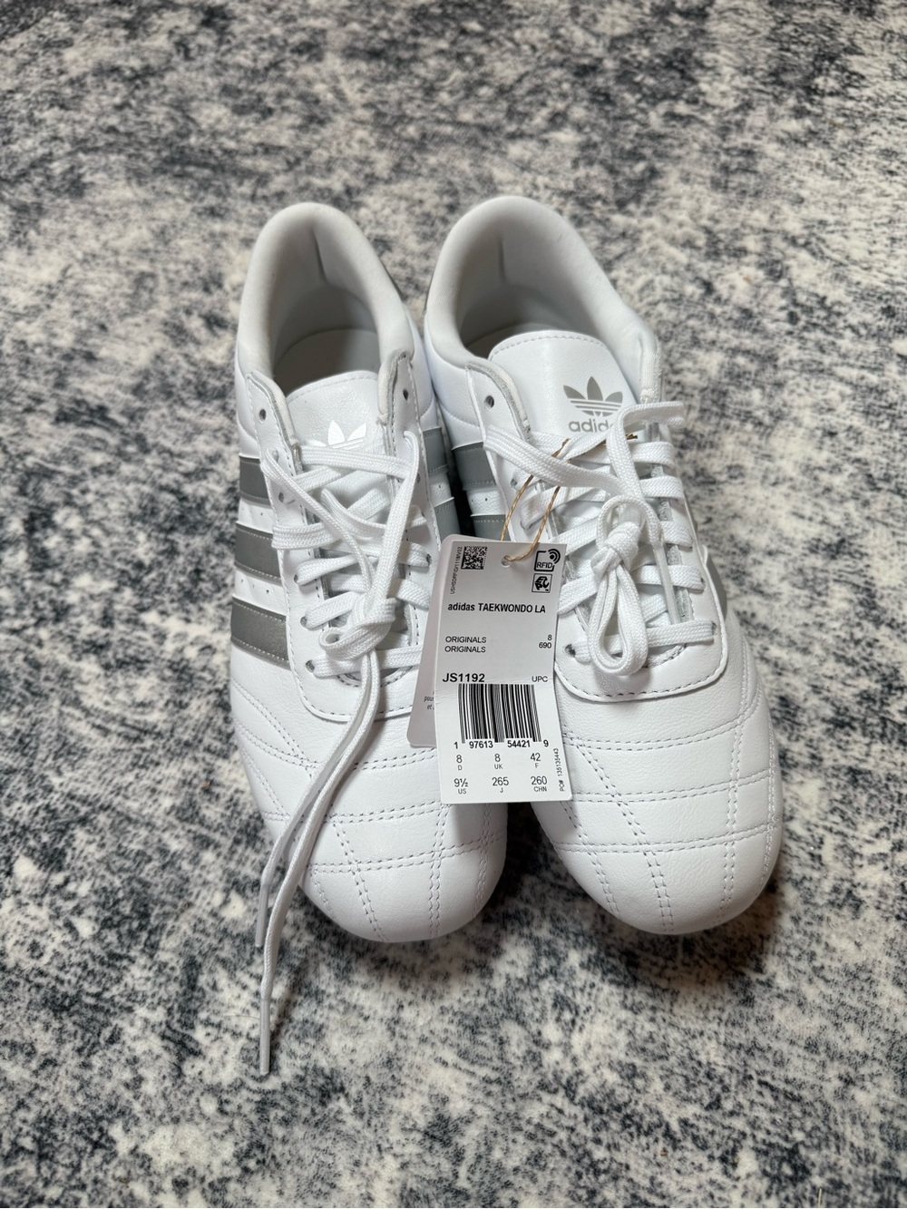 Adidas White Taekwondo Sneakers with Silver Stripes